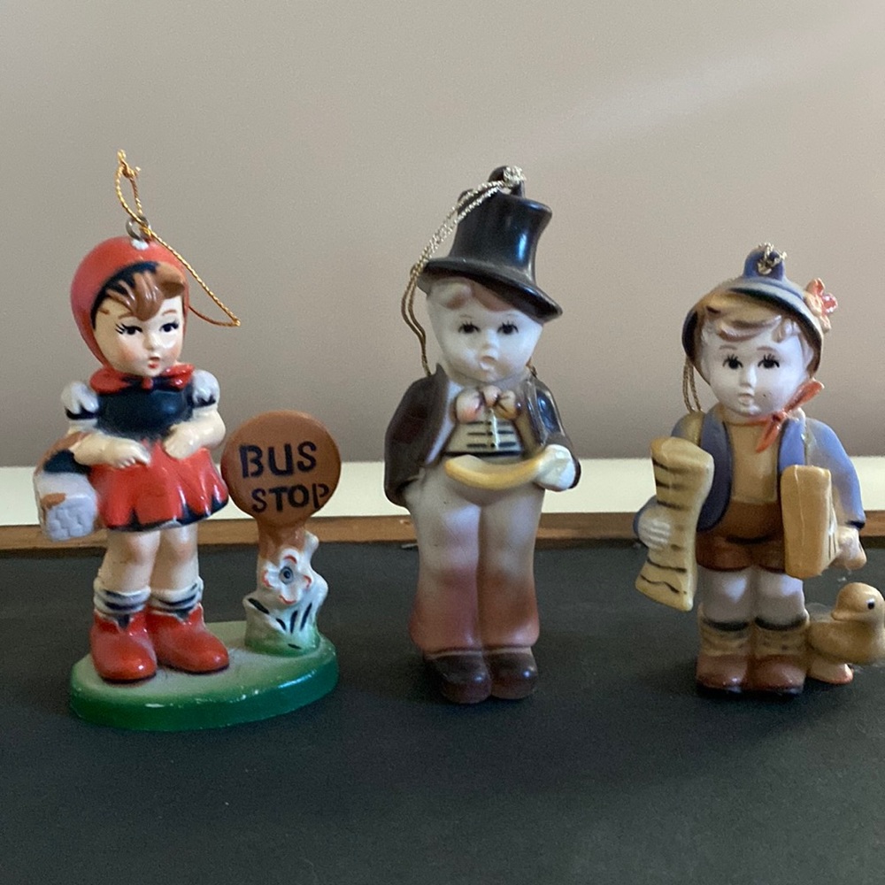 Set of three Vintage hard plastic ornaments